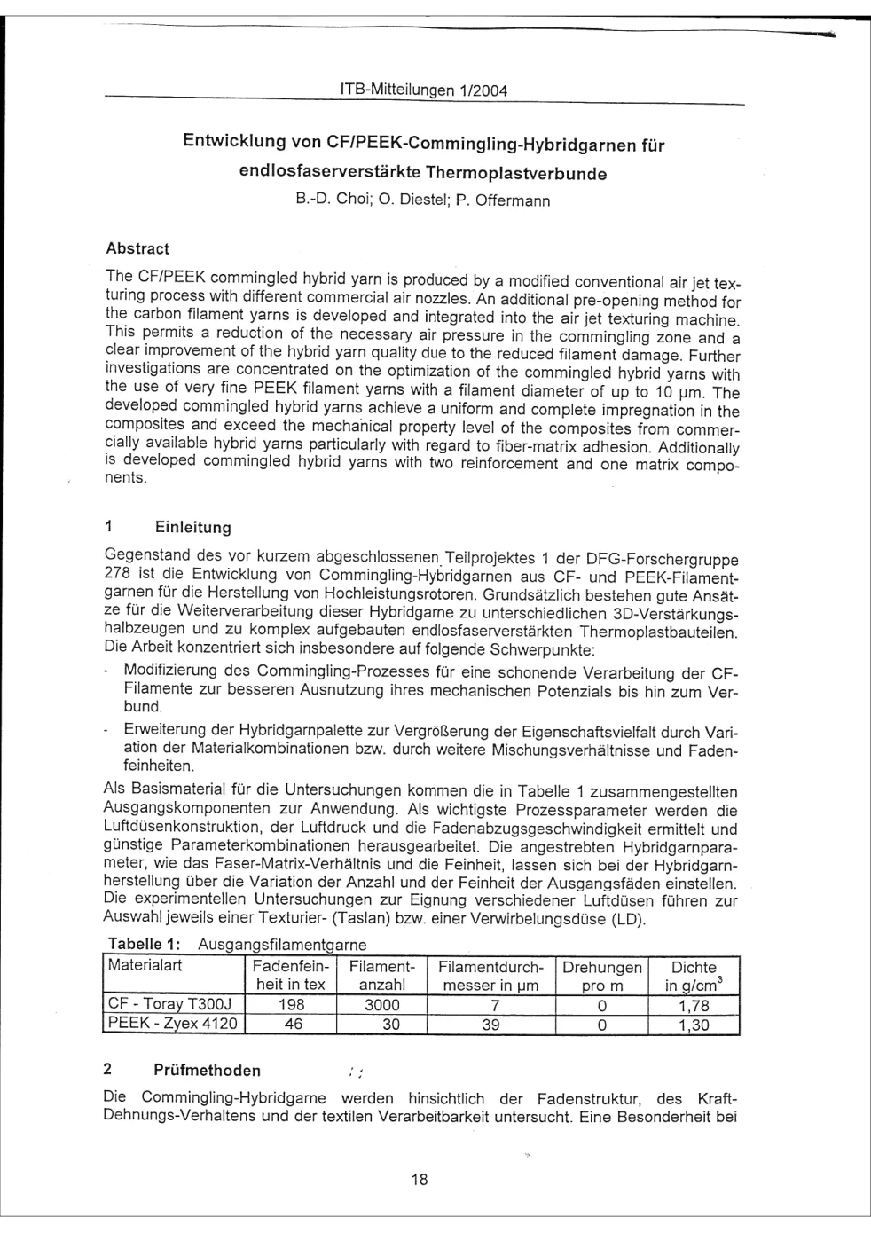 Entwicklung von CF/PEEK-Commingling-Hybridgarnen für endlosfaserverstärkte Thermoplastverbunde — page 1