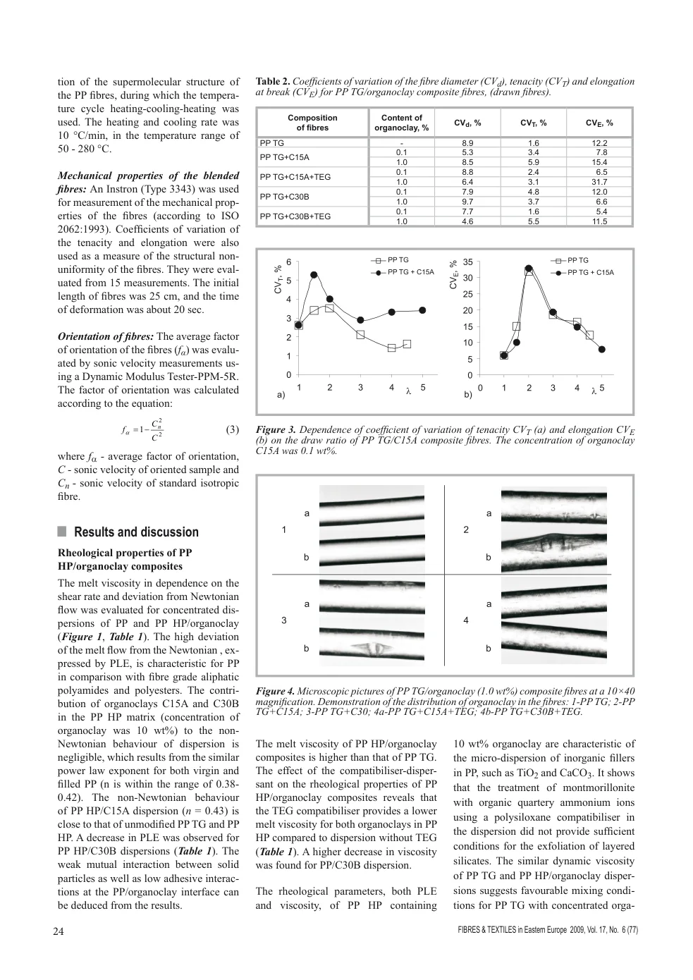 Study of the Rheological, Thermal and Mechanical Properties of Polypropylene/Organoclay Composites and Fibres — page 3