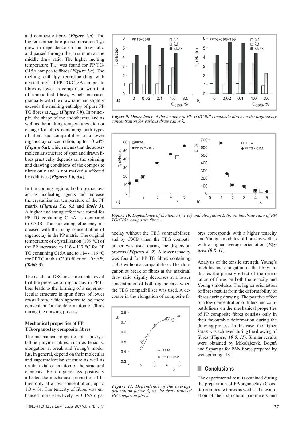 Study of the Rheological, Thermal and Mechanical Properties of Polypropylene/Organoclay Composites and Fibres — page 6