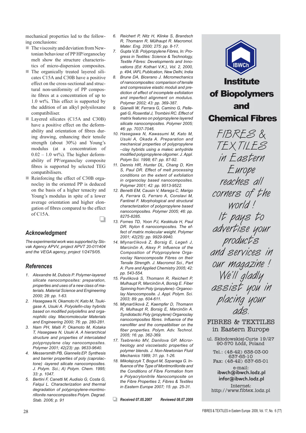 Study of the Rheological, Thermal and Mechanical Properties of Polypropylene/Organoclay Composites and Fibres — page 7